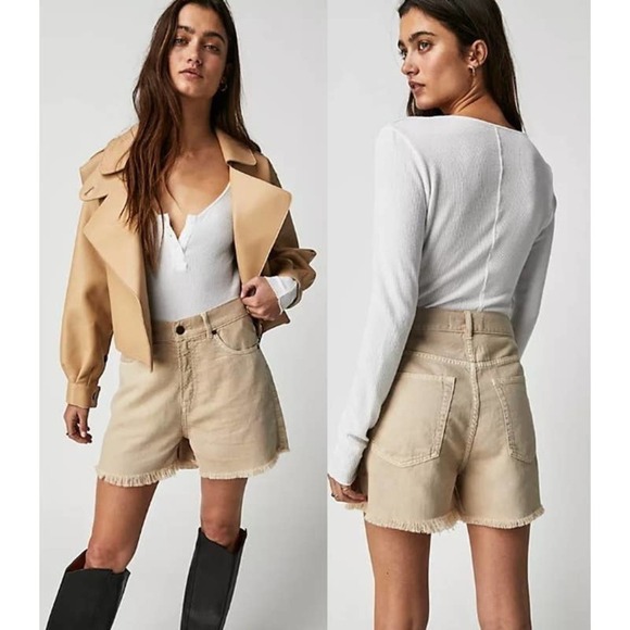 Free People X Sandrine Rose NWT Harem Mid Rise Raw Hem Shorts Sunflower Size 24 - Picture 1 of 11